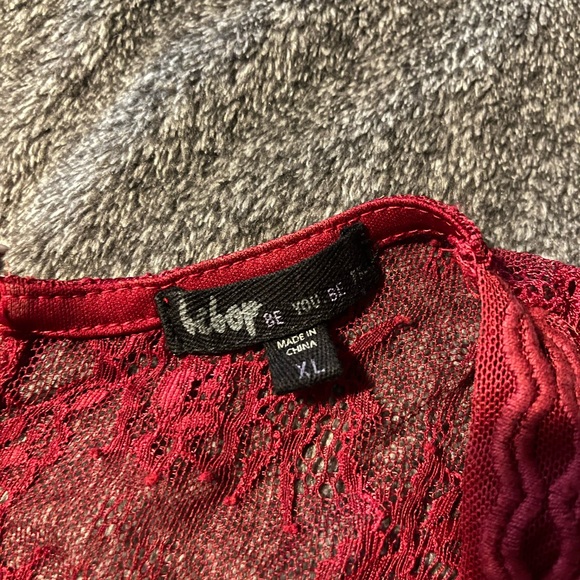 Maroon Romper with Lace Overlay - Picture 2 of 4